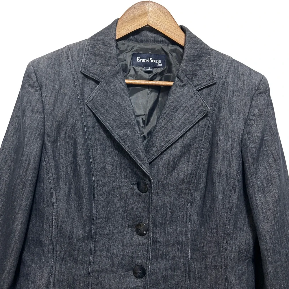 Evan Picone Women Denim Pant Suit 14 Blue Stretch Blazer Trousers Career Office - Picture 3 of 8